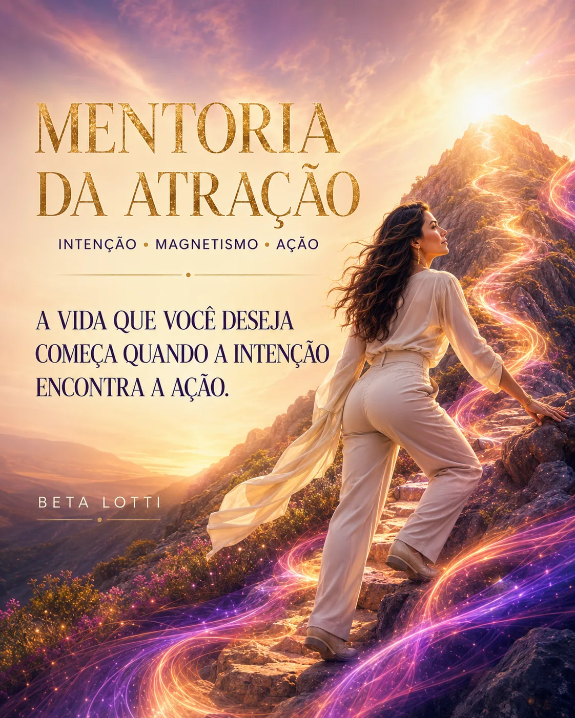 Capa da Mentoria da Atração com Beta Lotti em uma jornada de luz