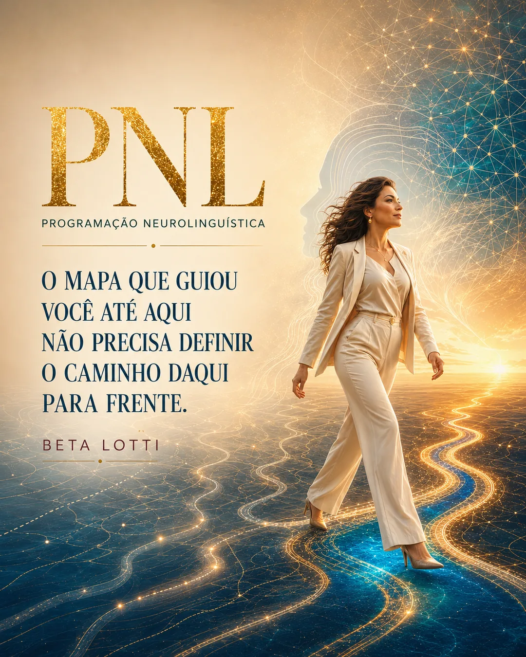 Capa do curso de PNL com Beta Lotti e caminhos neurais luminosos