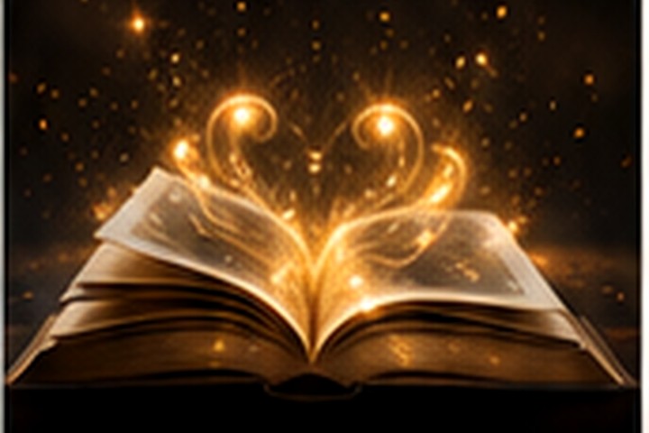 Livro aberto com luz dourada